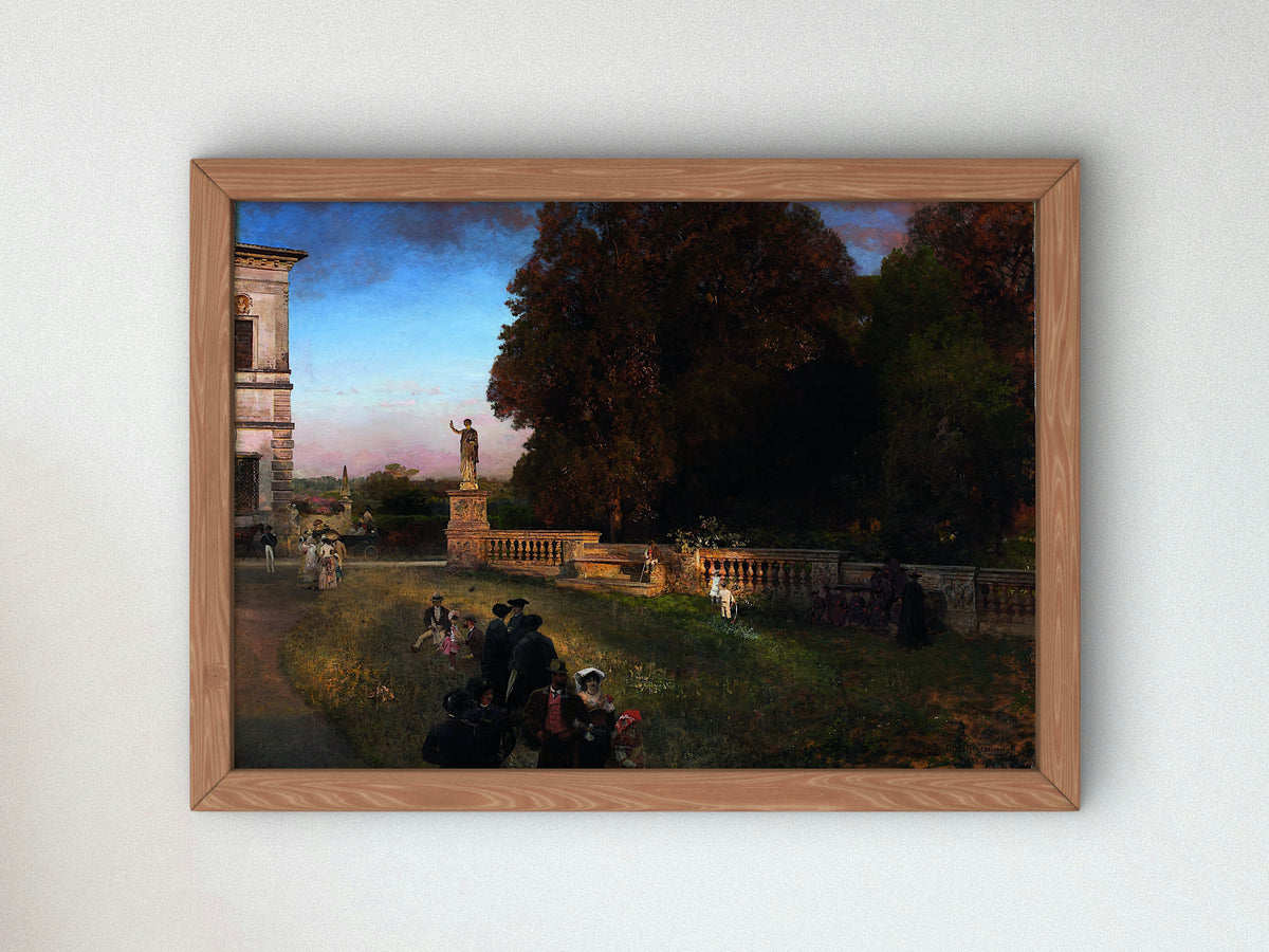 In the Park of the Villa Borghese by Oswald Achenbach 1886, Wall Art Print, Fine Art Reproduction, Museum Quality Decor, Poster