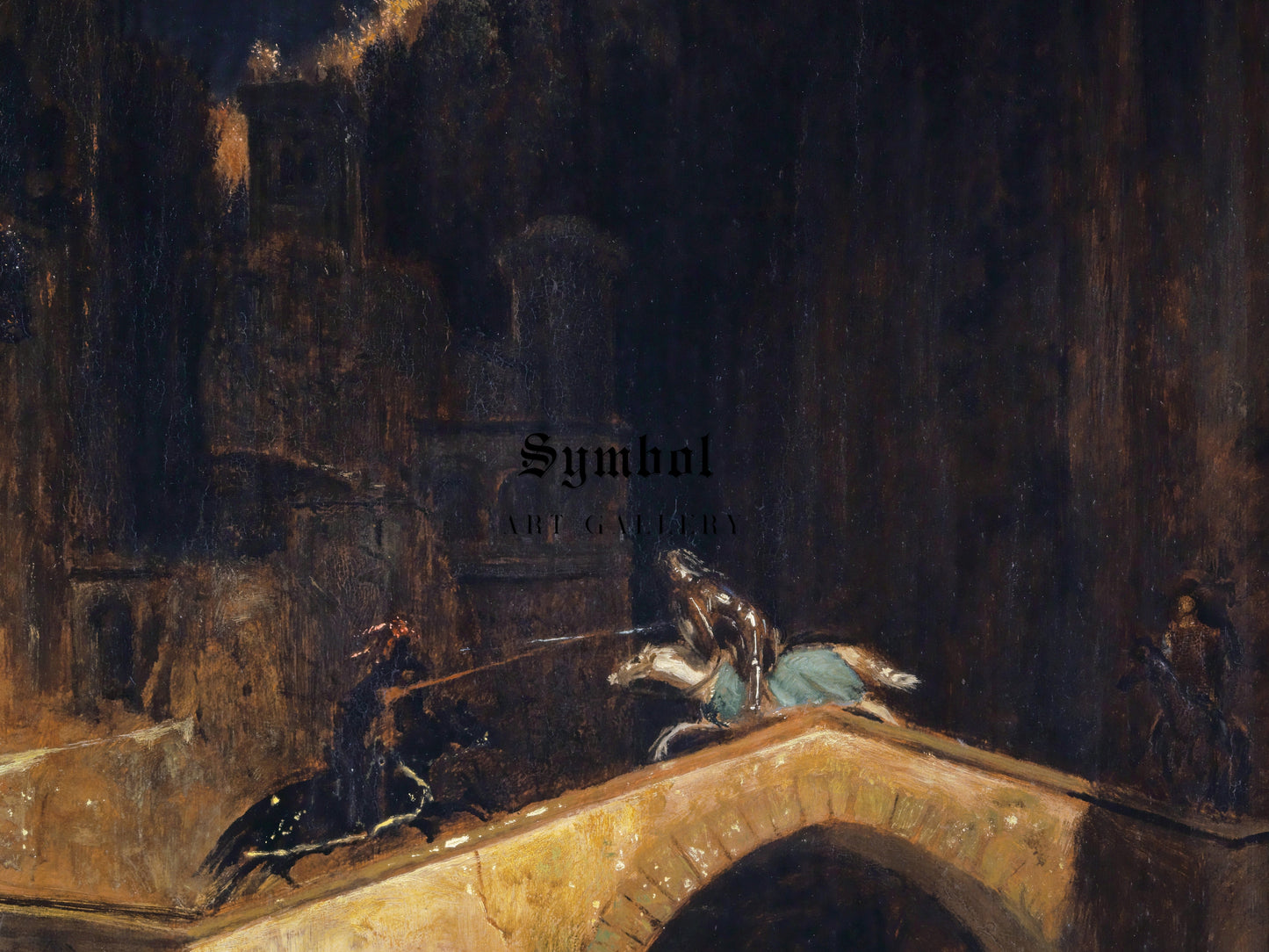 The Fight on the Bridge by Arnold Böcklin 1882, Wall Art Print, Fine Art Reproduction, Museum Quality Decor, Poster