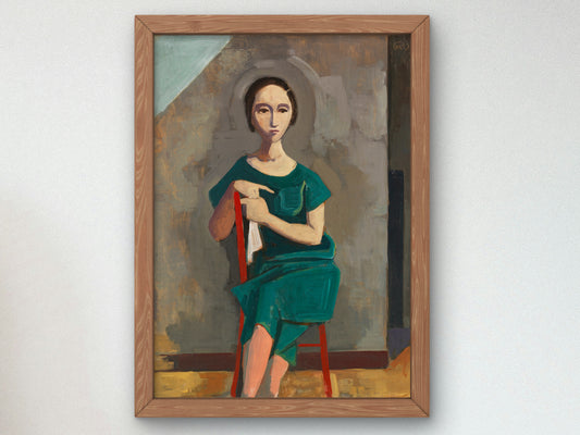 In the Green Dress by Karl Hofer 1943, Wall Art Print, Fine Art Reproduction, Museum Quality Decor, Poster
