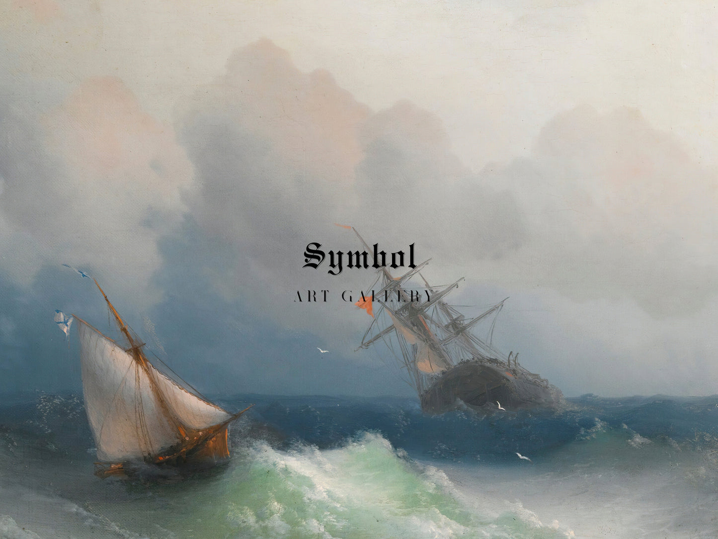Two Ships at Sea by Ivan Konstantinovich Aivazovsky 1863, Wall Art Print, Fine Art Reproduction, Museum Quality Decor, Poster
