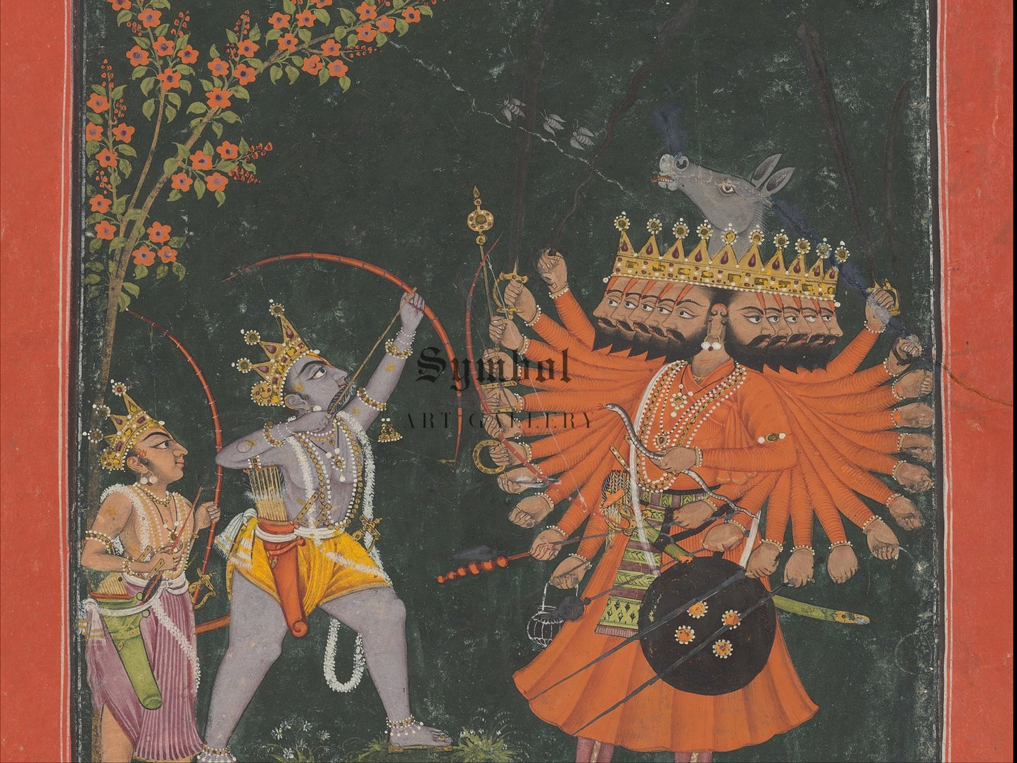 Rama and Lakshmana Fighting Ravana from a Dashavatara Series by Unknown Indian Artist 1765, Wall Art Print, Fine Art Reproduction