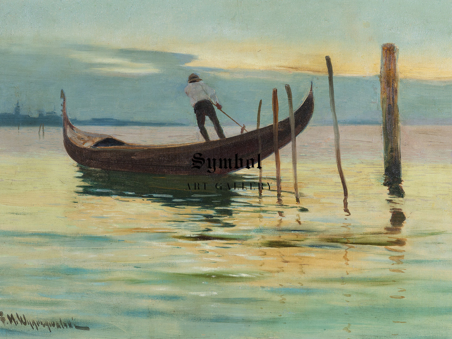 Gondolier by Feliks Michał Wygrzywalski, Wall Art Print, Fine Art Reproduction, Museum Quality Decor, Poster