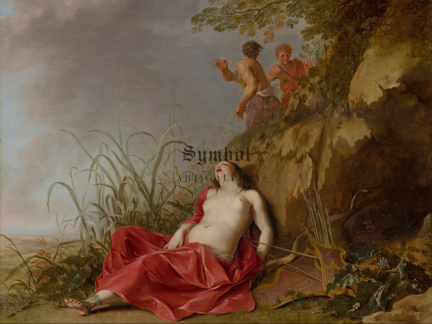 A Hunting Nymph Asleep by Dirck van der Lisse 1650, Wall Art Print, Fine Art Reproduction, Museum Quality Decor, Poster