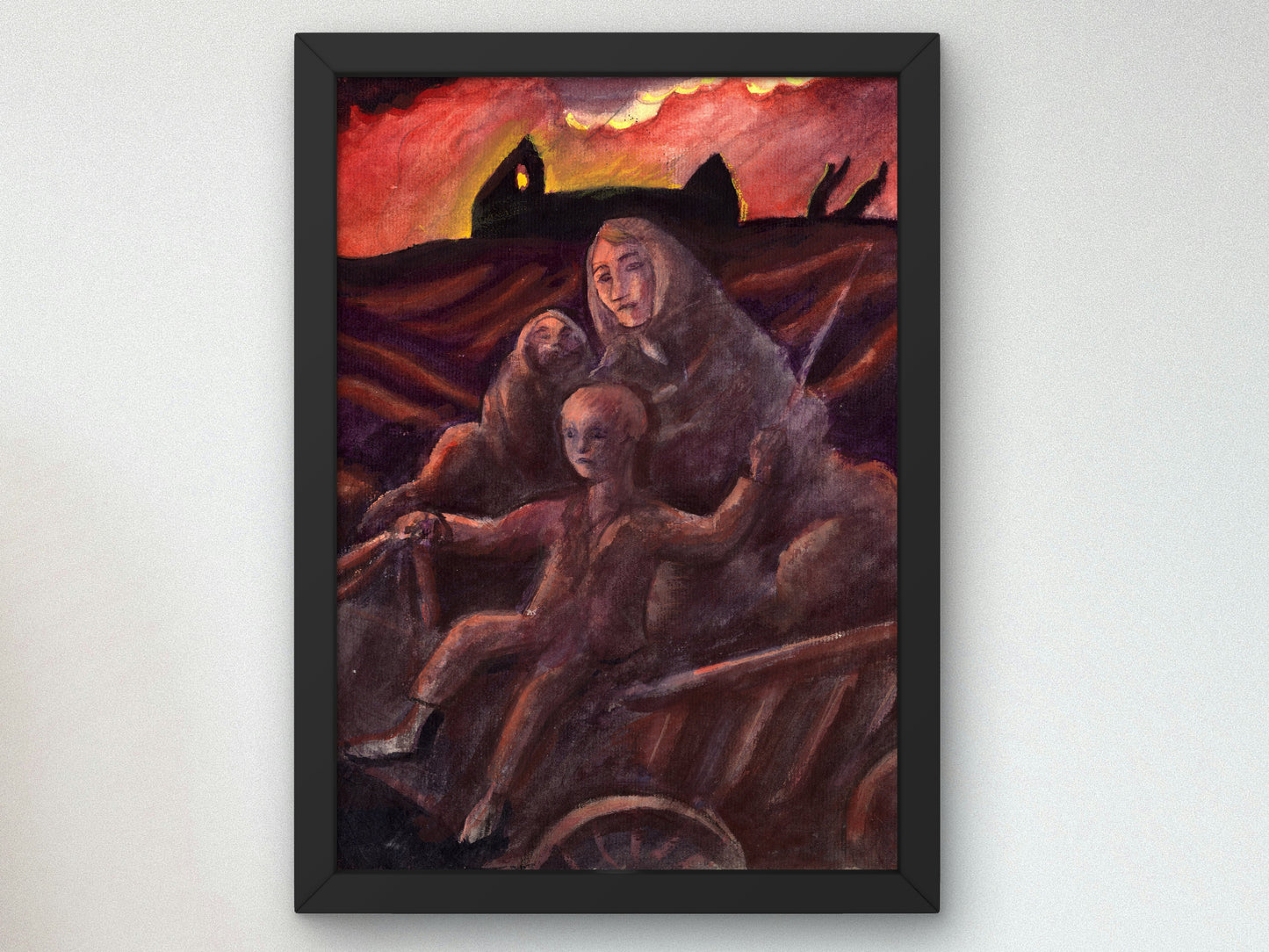 Refugees Mother with Children in the Cart by Jāzeps Grosvalds 1915, Wall Art Print, Fine Art Reproduction, Museum Quality Decor, Poster