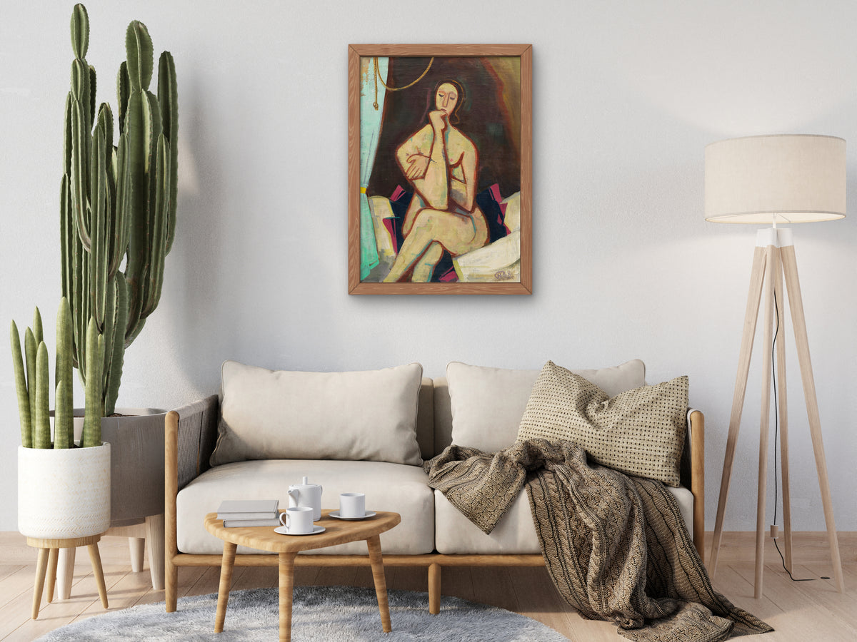 Sitting on the Bed by Karl Hofer 1948, Wall Art Print, Fine Art Reproduction, Museum Quality Decor, Poster