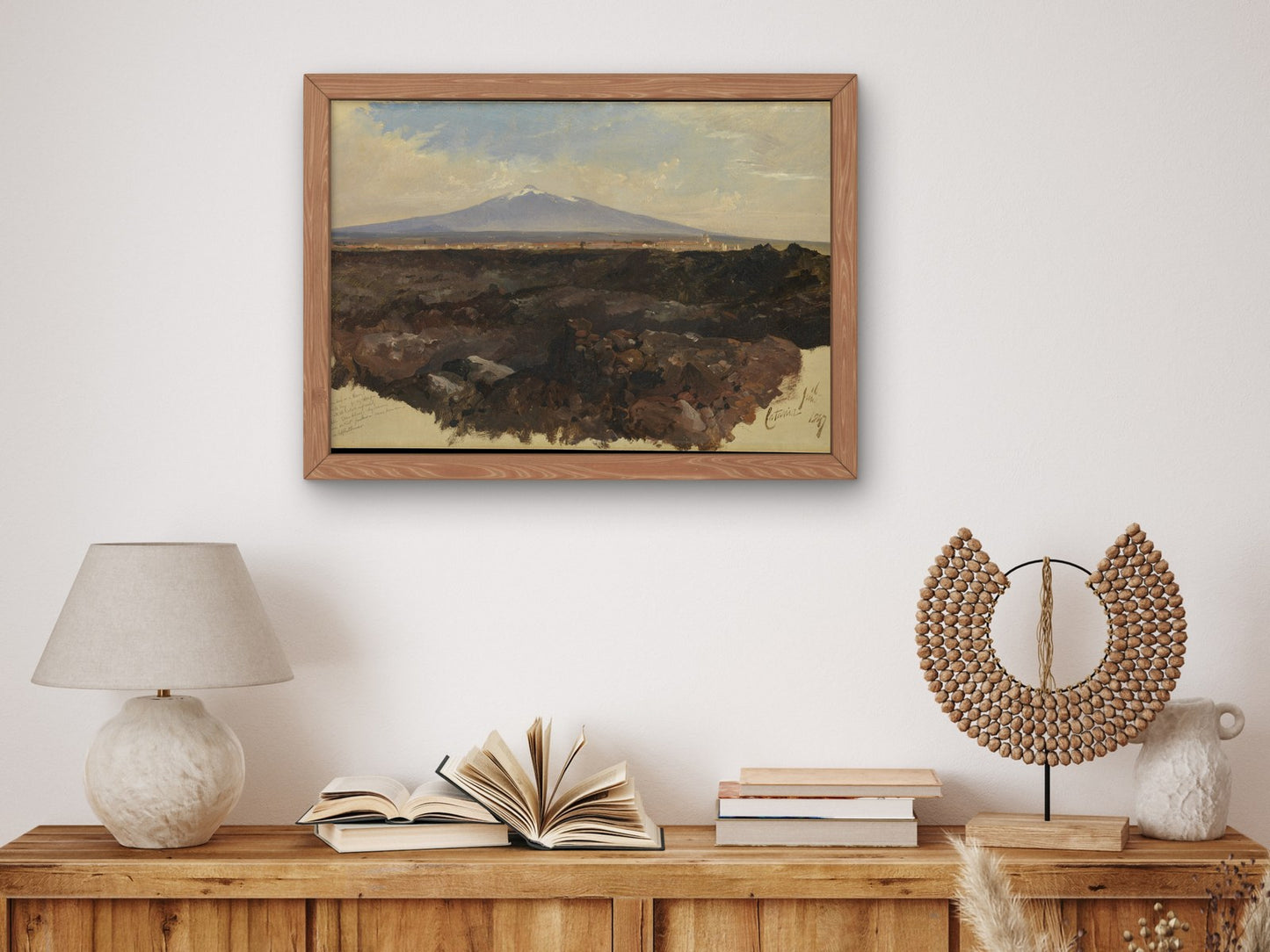 Catania and Mount Etna by Edward Lear 1847, Wall Art Print, Fine Art Reproduction, Museum Quality Decor, Poster