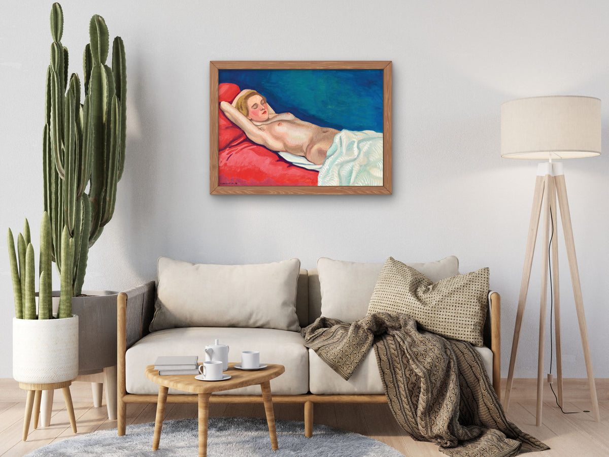 Reclining Nude on a Red Sofa by Félix Vallotton 1923, Wall Art Print, Fine Art Reproduction, Museum Quality Decor, Poster
