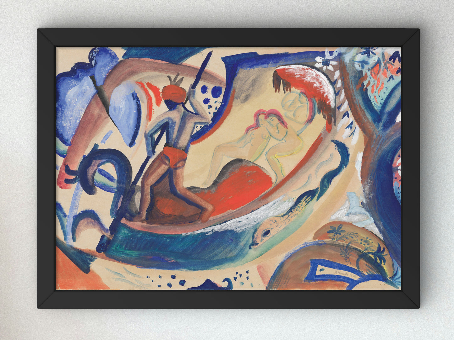 Nude Girls in the Barque by August Macke 1911, Wall Art Print, Fine Art Reproduction, Museum Quality Decor, Poster