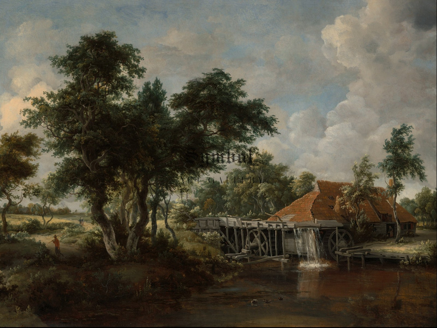 The Watermill with the Great Red Roof by Meindert Hobbema 1665, Wall Art Print, Fine Art Reproduction, Museum Quality Decor, Poster