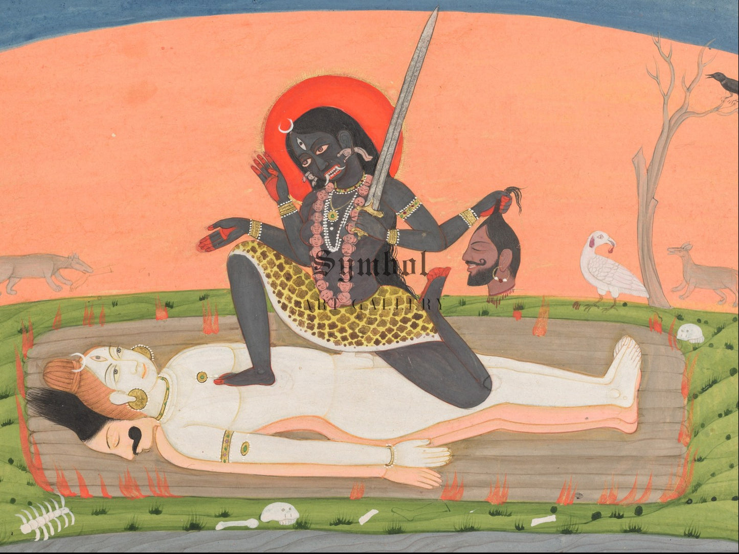 Kali on Shiva from a Tantric Devi Series by Unknown Indian artist 1810, Wall Art Print, Fine Art Reproduction, Museum Quality Decor, Poster