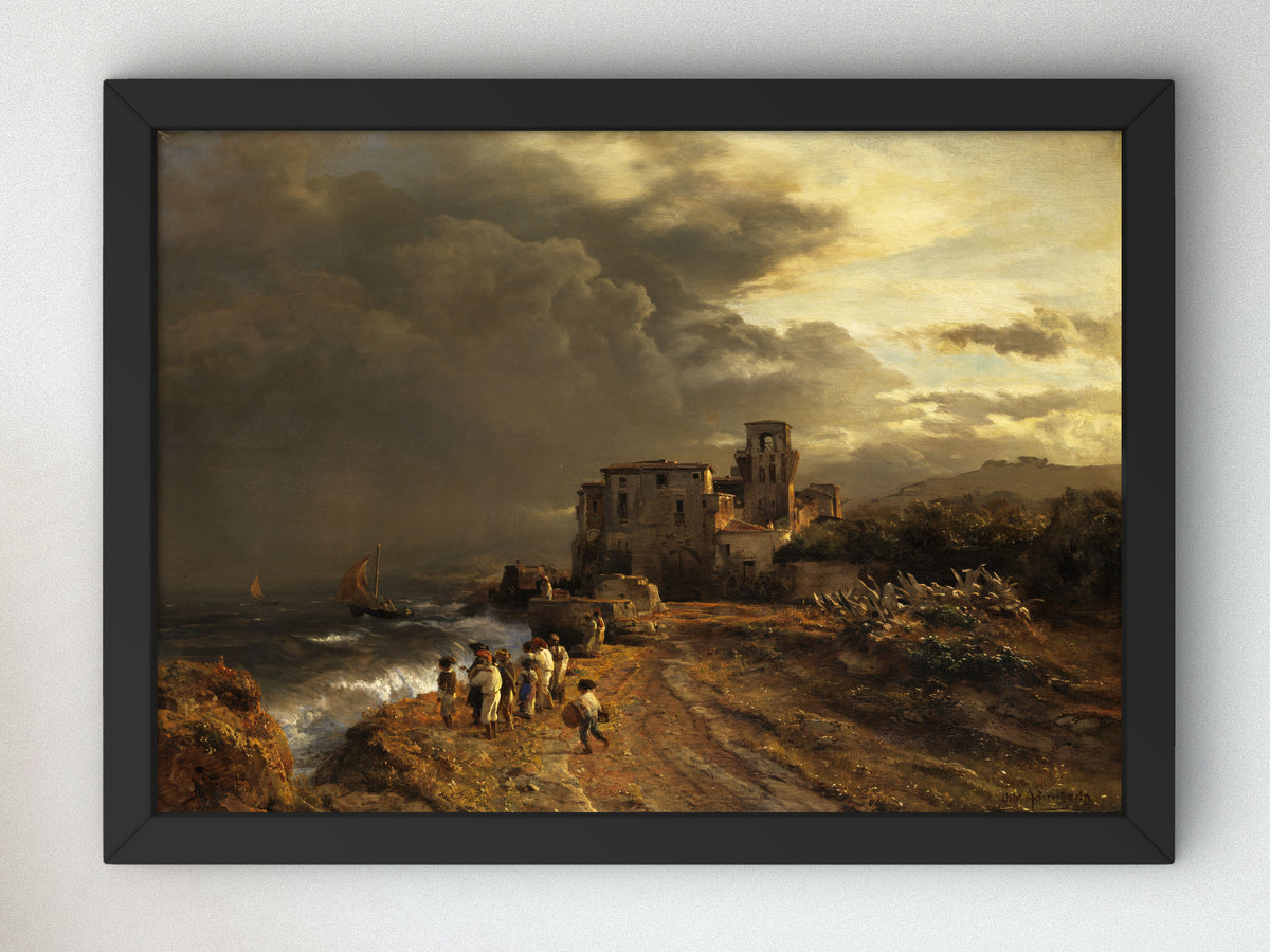 Passing Storm on the Italian Coast by Oswald Achenbach, Wall Art Print, Fine Art Reproduction, Museum Quality Decor, Poster