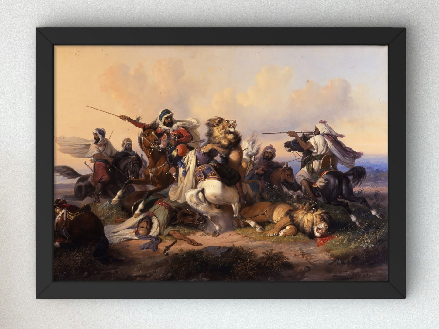 The Lion Hunt by Raden Saleh 1841, Wall Art Print, Fine Art Reproduction, Museum Quality Decor, Poster