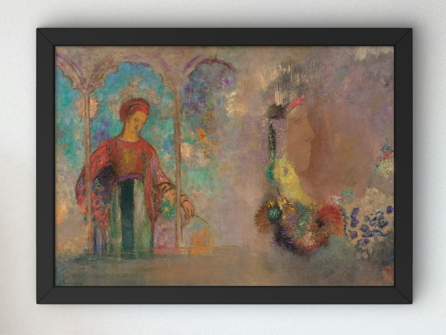Woman in a Gothic Arcade with Flowers by Odilon Redon 1905, Wall Art Print, Fine Art Reproduction, Museum Quality Decor, Poster