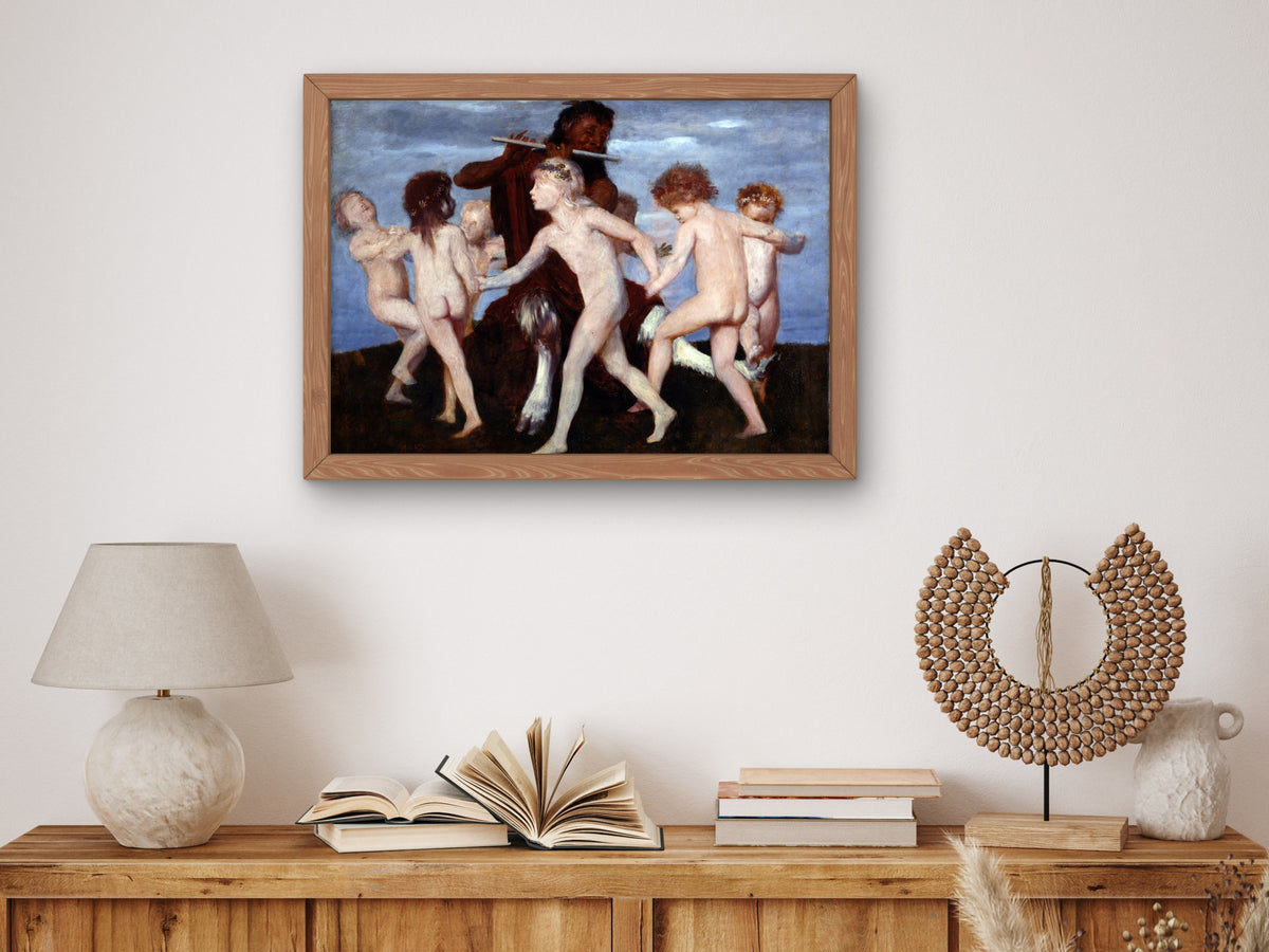 Pan Dancing with Children by Arnold Böcklin 1884, Wall Art Print, Fine Art Reproduction, Museum Quality Decor, Poster