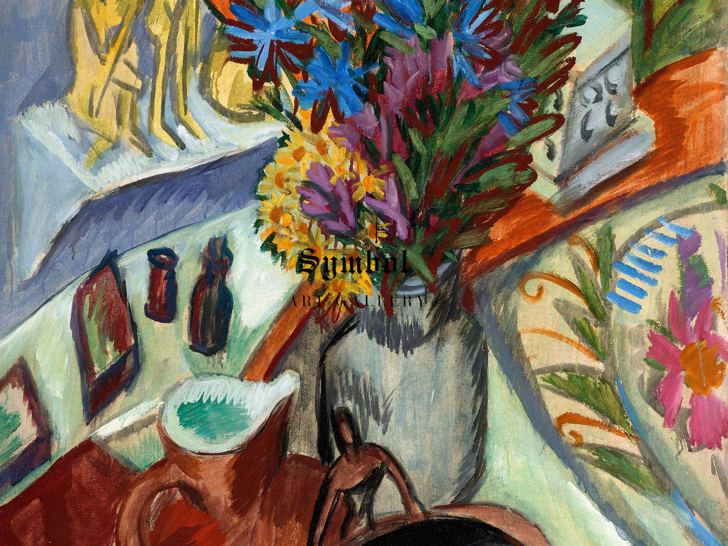 Still Life with Jug and African Bowl by Ernst Ludwig Kirchner 1912, Wall Art Print, Fine Art Reproduction, Museum Quality Decor, Poster