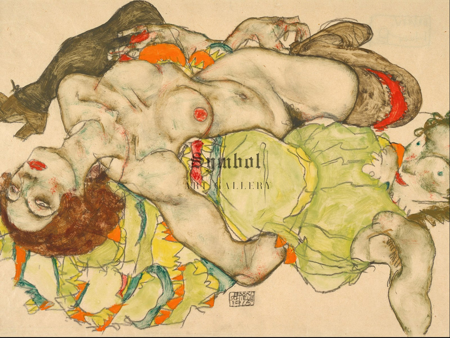 Female Lovers by Egon Schiele 1915, Wall Art Print, Fine Art Reproduction, Museum Quality Decor, Poster