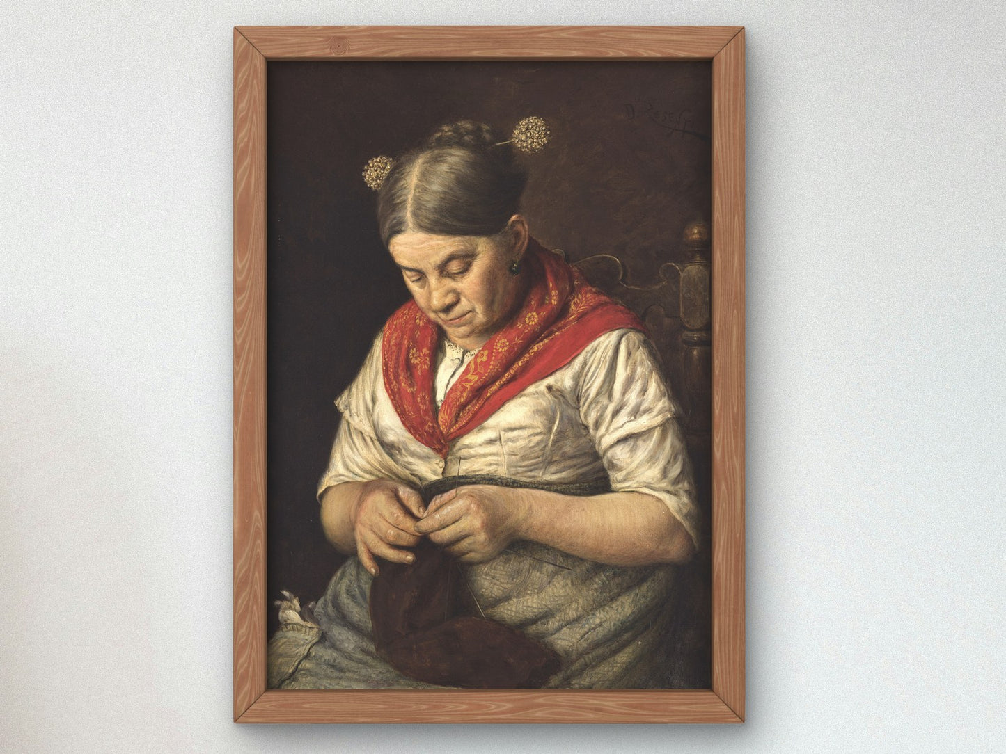 Woman Knitting by Domenico Pesenti, Wall Art Print, Fine Art Reproduction, Museum Quality Decor, Poster