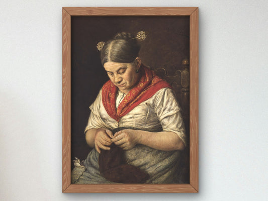 Woman Knitting by Domenico Pesenti, Wall Art Print, Fine Art Reproduction, Museum Quality Decor, Poster
