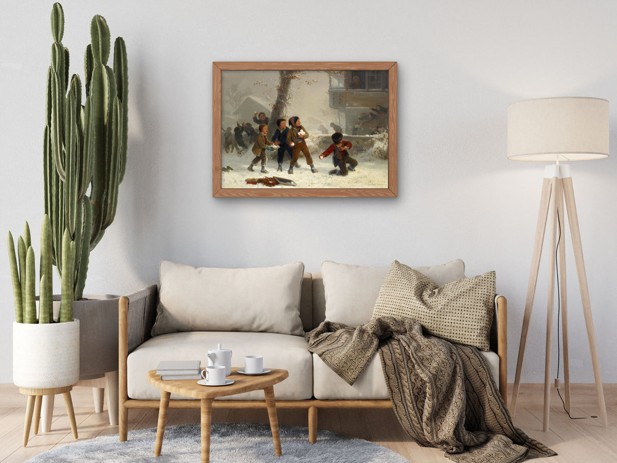 Snowball Fight by Edouard Girardet 1874, Wall Art Print, Fine Art Reproduction, Museum Quality Decor, Poster