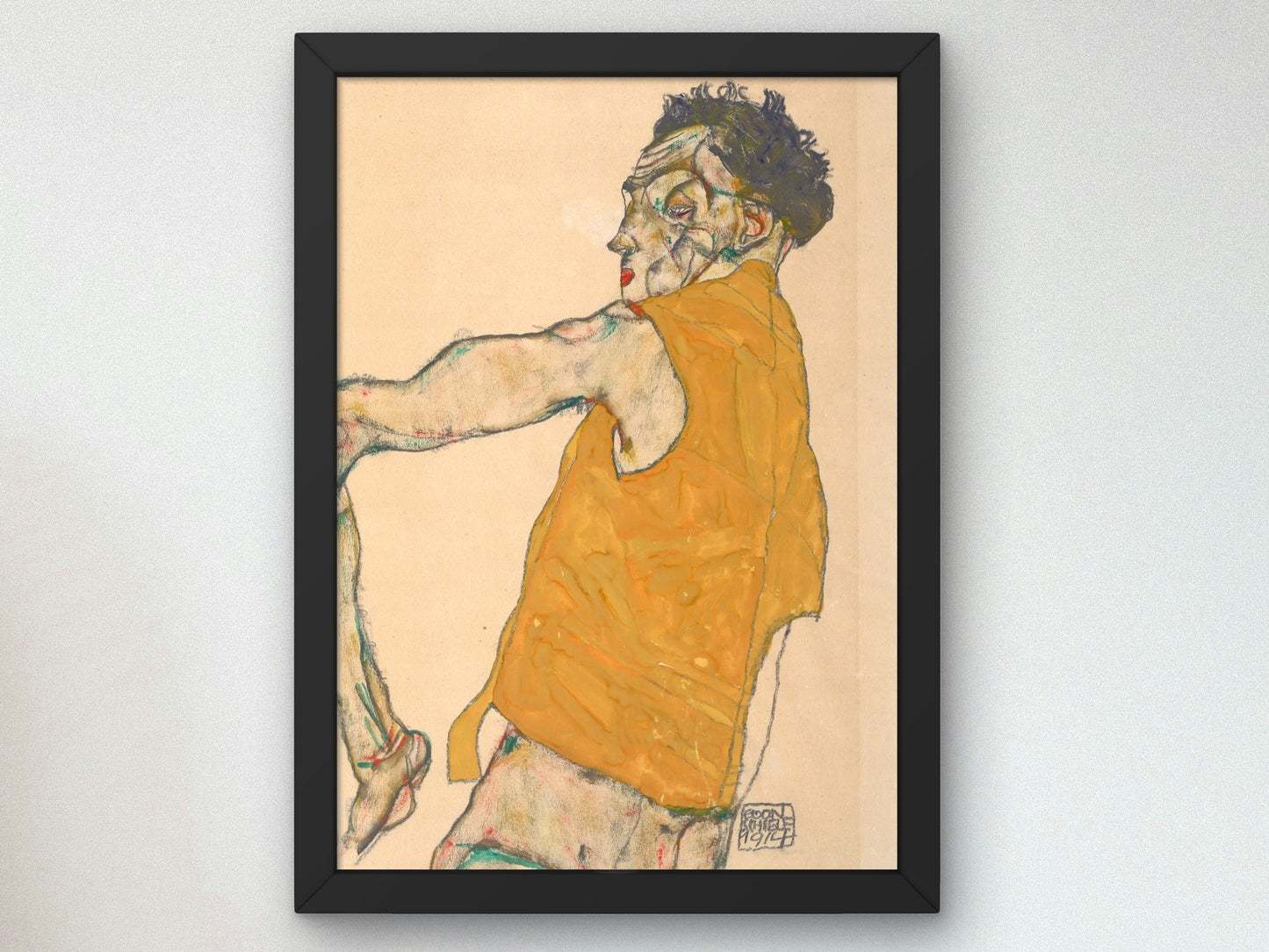 Self Portrait in Yellow Vest by Egon Schiele 1914, Wall Art Print, Fine Art Reproduction, Museum Quality Decor, Poster