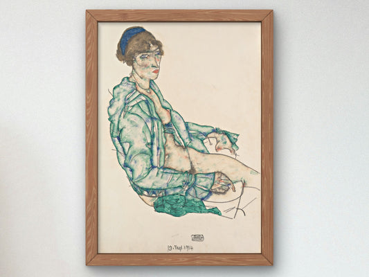 Sitting Semi Nude with Blue Hairband by Egon Schiele 1914, Wall Art Print, Fine Art Reproduction, Museum Quality Decor, Poster