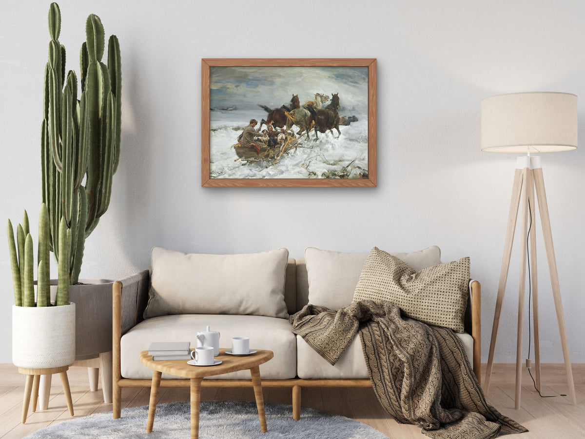 Horse Drawn Sleigh by Alfred Wierusz Kowalski, Wall Art Print, Fine Art Reproduction, Museum Quality Decor, Poster