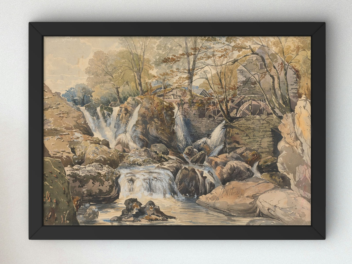 Watermill and Waterfalls by Aaron Edwin Penley 1862, Wall Art Print, Fine Art Reproduction, Museum Quality Decor, Poster