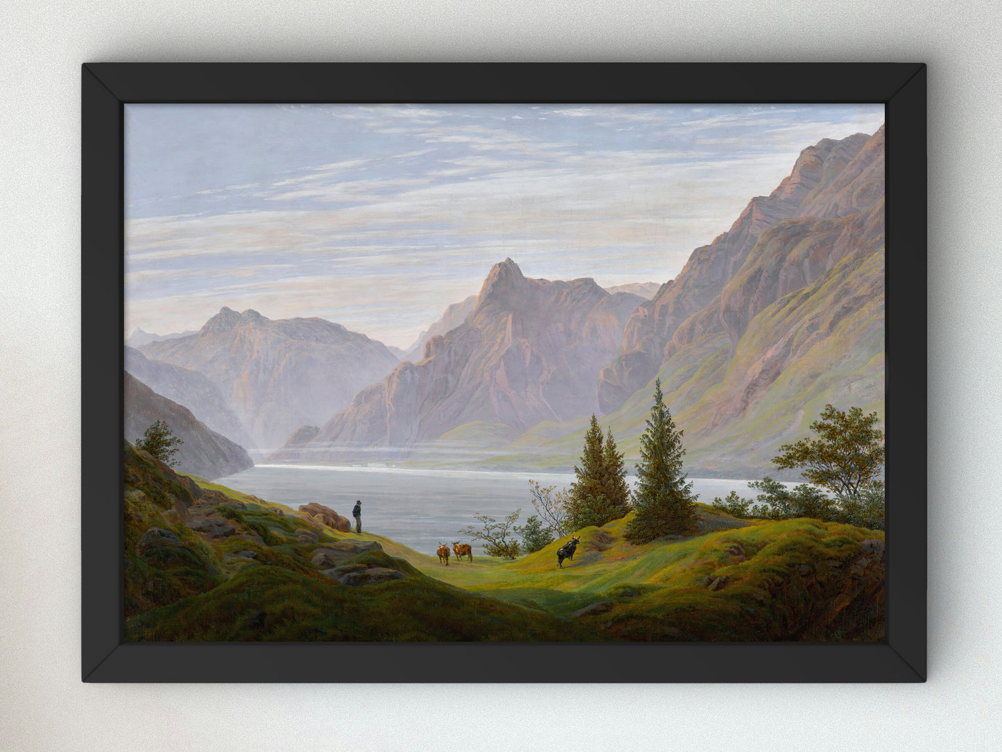 Landscape with Mountain Lake, Morning by Caspar David Friedrich, Wall Art Print, Fine Art Reproduction, Museum Quality Decor, Poster
