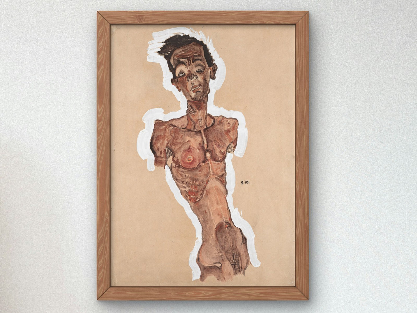 Nude Self Portrait by Egon Schiele 1910, Wall Art Print, Fine Art Reproduction, Museum Quality Decor, Poster