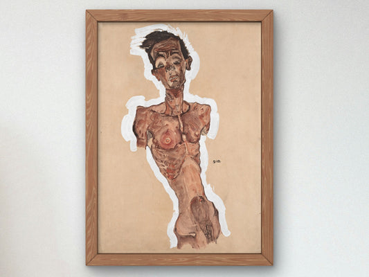 Nude Self Portrait by Egon Schiele 1910, Wall Art Print, Fine Art Reproduction, Museum Quality Decor, Poster