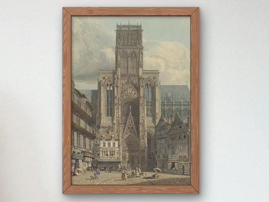 Cathedrale de Rouen Portail du Midi by Charles Wild 1823, Wall Art Print, Fine Art Reproduction, Museum Quality Decor, Poster