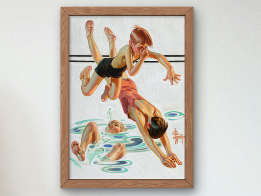 Diving In by Joseph Christian Leyendecker 1935, Wall Art Print, Fine Art Reproduction, Museum Quality Decor, Poster