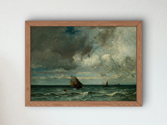 Barks Fleeing Before the Storm by Jules Dupré 1870, Wall Art Print, Fine Art Reproduction, Museum Quality Decor, Poster
