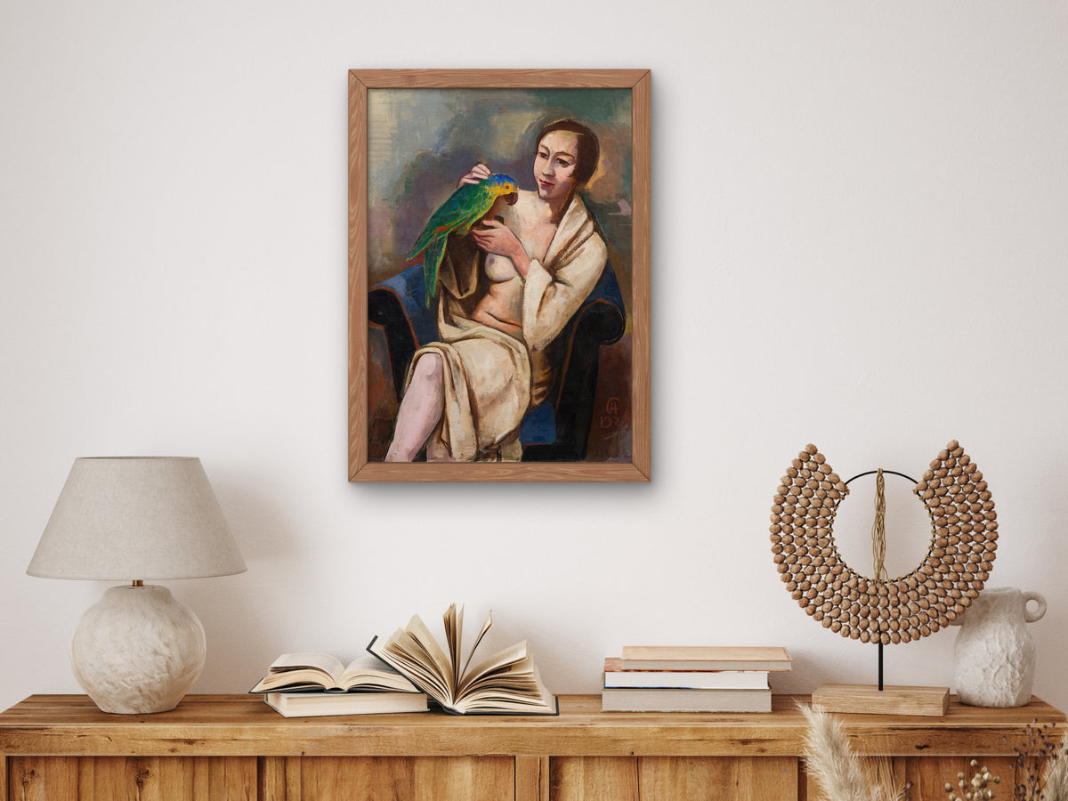 Woman with Parrot by Karl Hofer 1928, Wall Art Print, Fine Art Reproduction, Museum Quality Decor, Poster