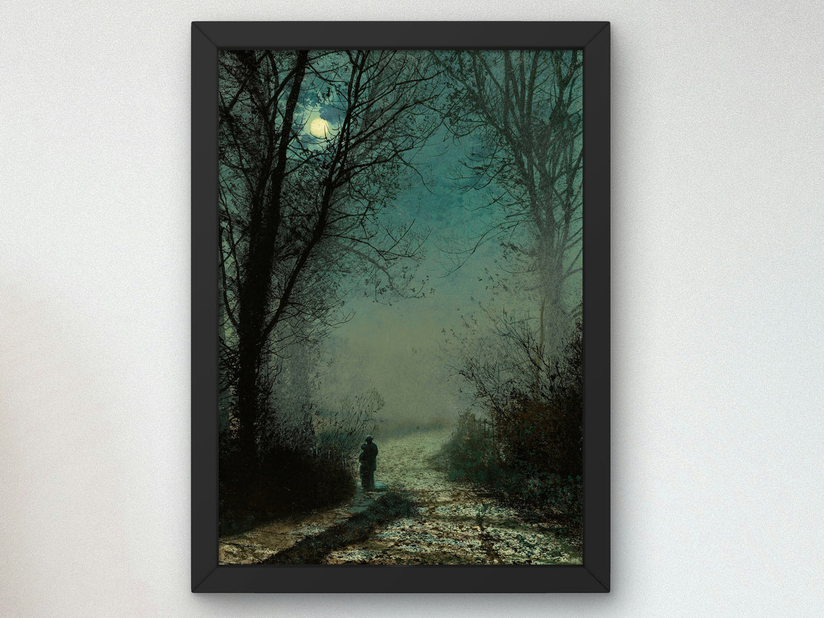 Lovers on a Moonlit Lane by John Atkinson Grimshaw 1873, Wall Art Print, Fine Art Reproduction, Museum Quality Decor, Poster