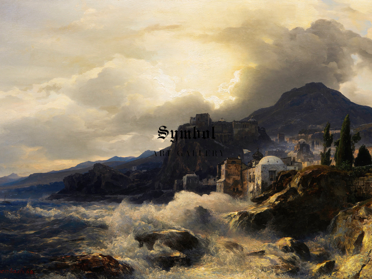 Evening Mood on the Greek Coast by Andreas Achenbach 1868, Wall Art Print, Fine Art Reproduction, Museum Quality Decor, Poster