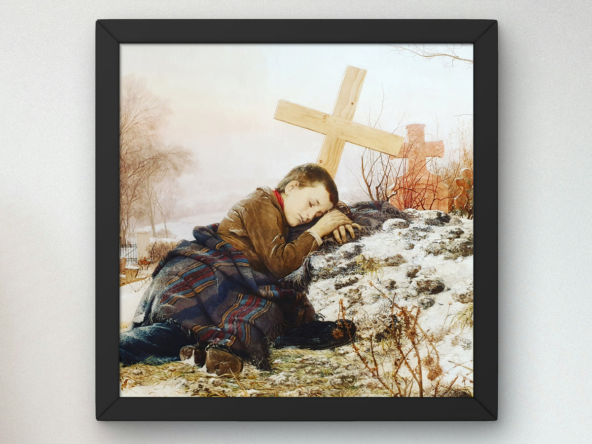 An Orphan on His Mother's Grave by Uroš Predić 1888, Wall Art Print, Fine Art Reproduction, Museum Quality Decor, Poster