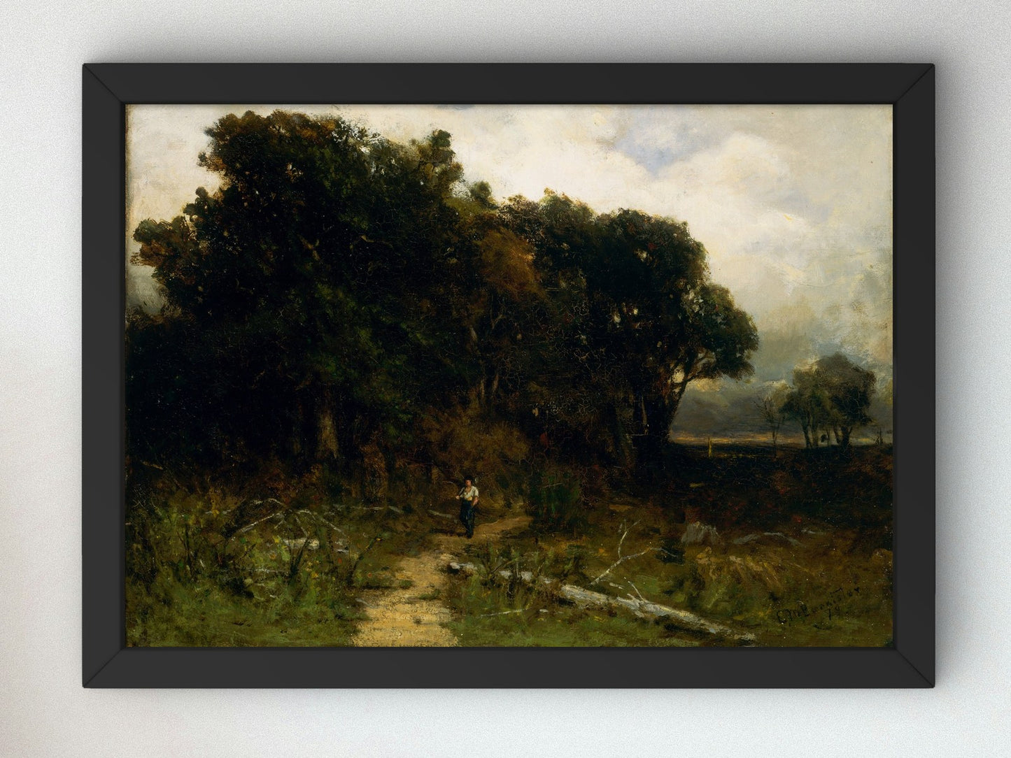 Landscape with Woodcutter on Path by Edward Mitchell Bannister 1879, Wall Art Print, Fine Art Reproduction, Museum Quality Decor, Poster