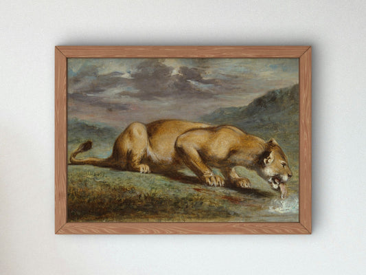 Wounded Lioness by Pierre Andrieu 1840, Wall Art Print, Fine Art Reproduction, Museum Quality Decor, Poster