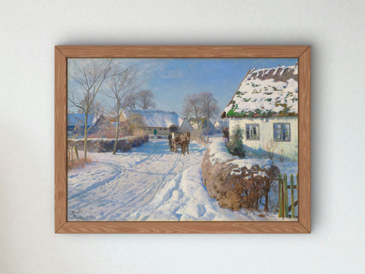 A Village in the Snow by Peder Mørk Mønsted 1929, Wall Art Print, Fine Art Reproduction, Museum Quality Decor, Poster