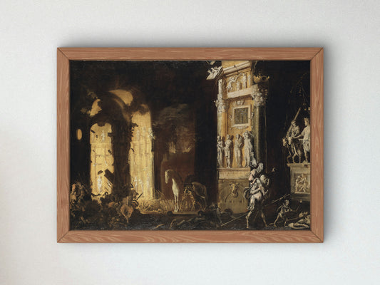 The Burning of Troy with the Flight of Aeneas and Anchises by François de Nomé, Wall Art Print, Fine Art Reproduction, Museum Quality Decor