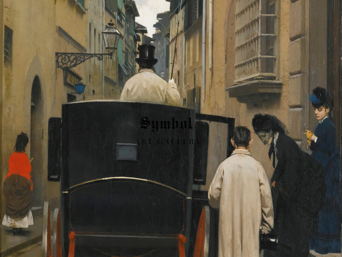 Boarding the Carriage Rome by Raffaello Sorbi 1872, Wall Art Print, Fine Art Reproduction, Museum Quality Decor, Poster