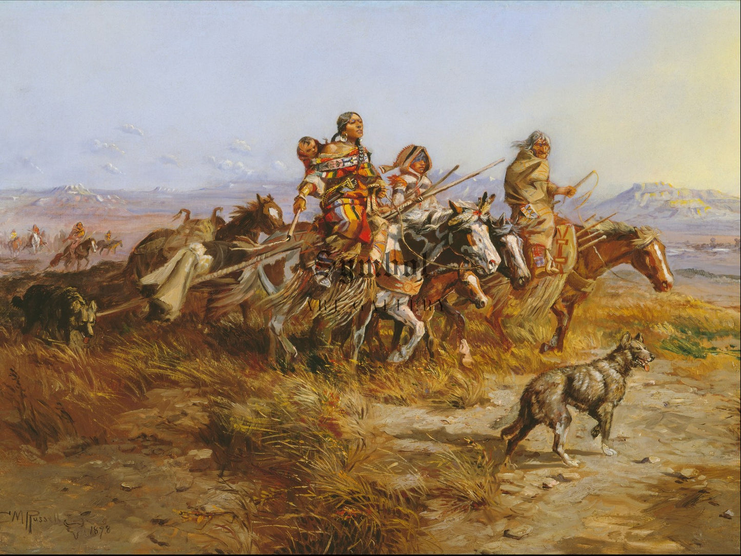 Indian Women Moving by Charles Marion Russell 1898, Wall Art Print, Fine Art Reproduction, Museum Quality Decor, Poster