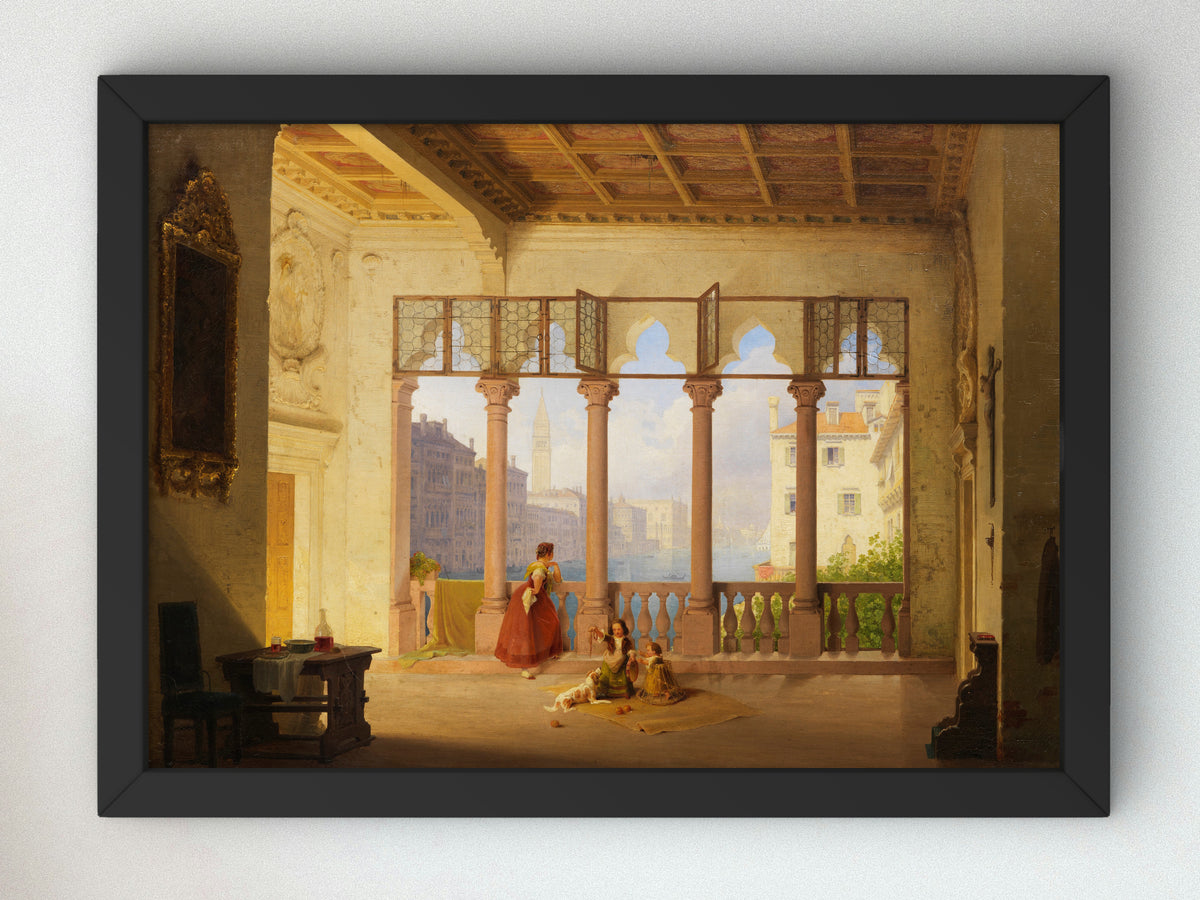 Venetian Interior with View of the Campanile and the Doge's Palace by Max Emanuel Ainmiller 1841, Wall Art Print, Fine Art Reproduction