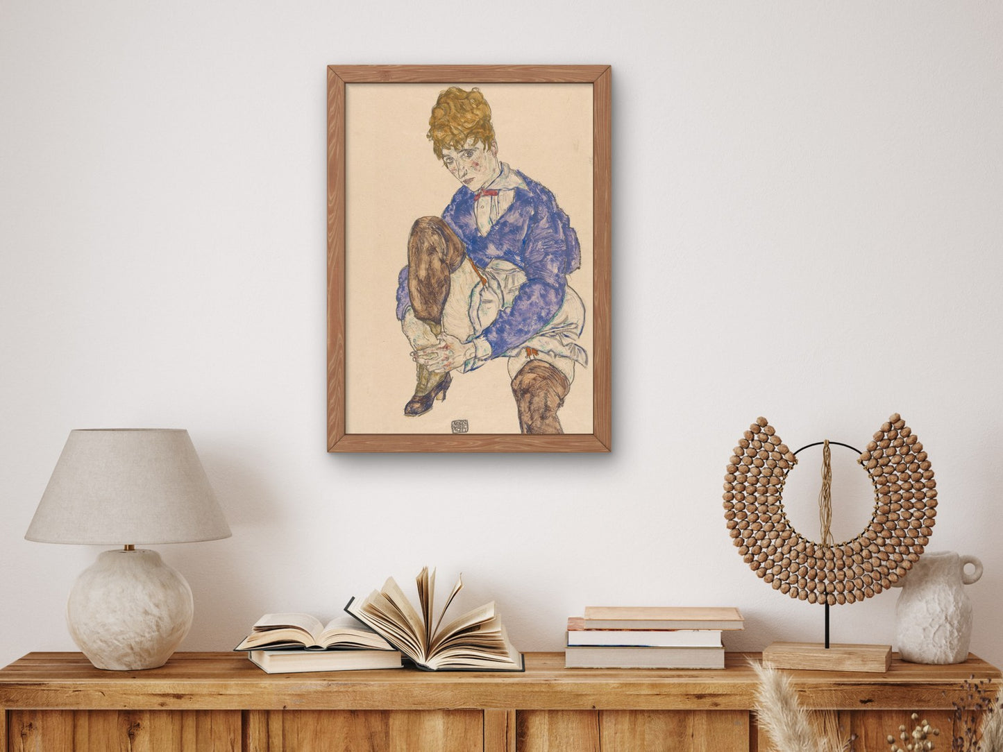 Portrait of the Artists Wife Seated Holding Her Right Leg by Egon Schiele 1917, Wall Art Print, Fine Art Reproduction, Museum Quality Decor