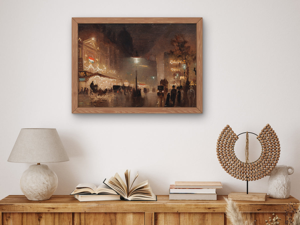 Leicester Square by George Hyde Pownall, Wall Art Print, Fine Art Reproduction, Museum Quality Decor, Poster
