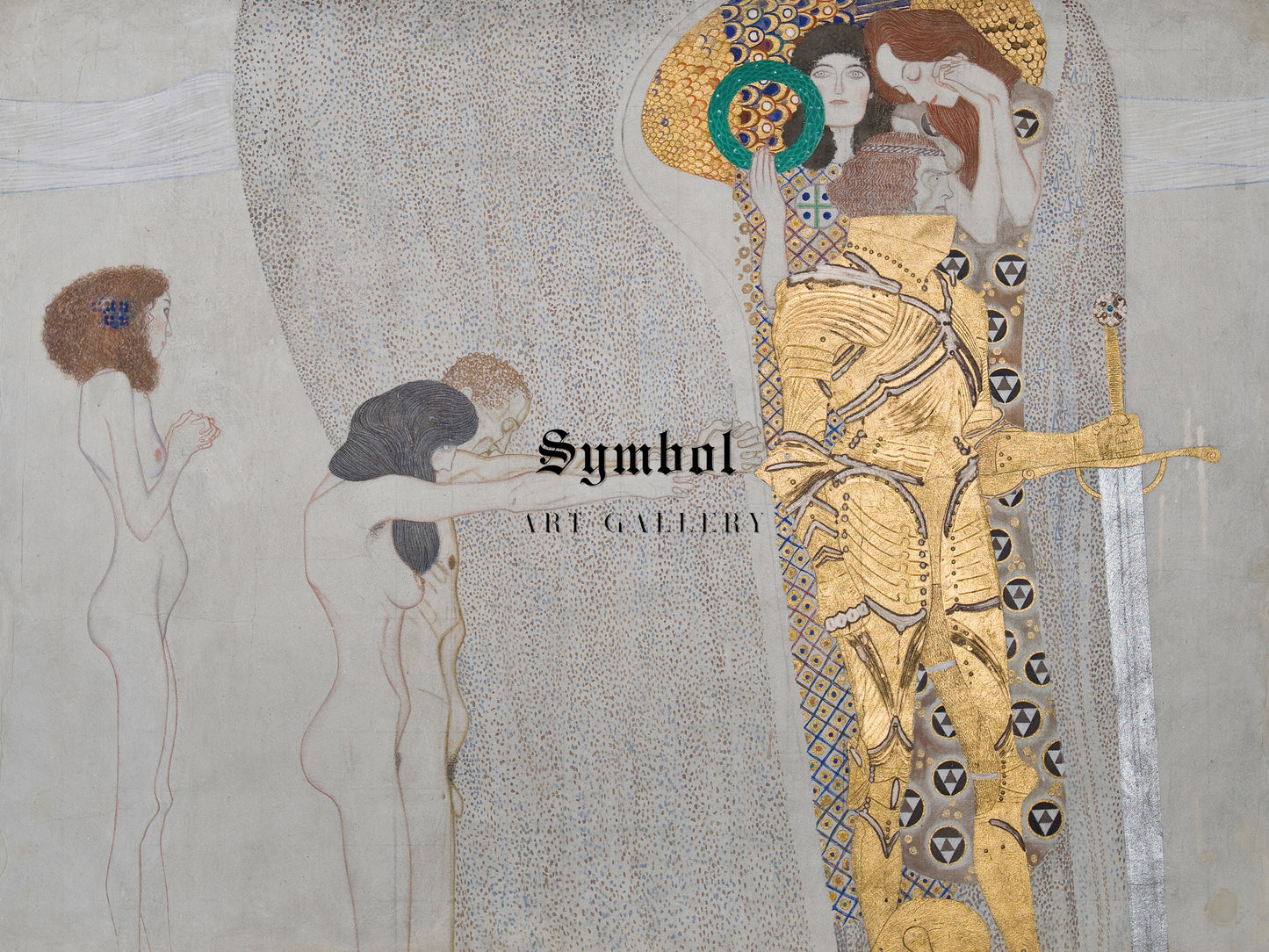 Beethoven Frieze The Sufferings of Weak Humanity and The Well Armed Strong One by Gustav Klimt 1901, Wall Art Print, Fine Art Reproduction