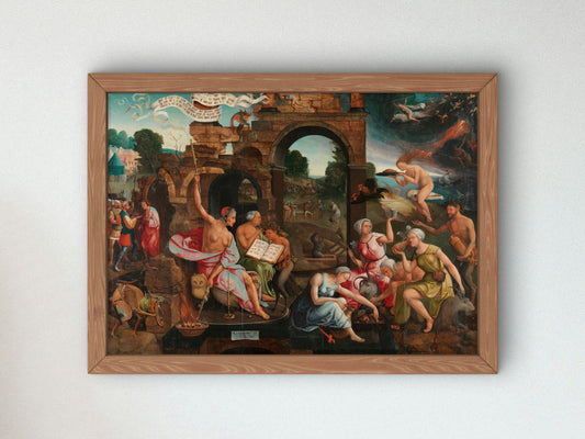 Saul and the Witch of Endor by Jacob Cornelisz. van Oostsanen 1526, Wall Art Print, Fine Art Reproduction, Museum Quality Decor, Poster