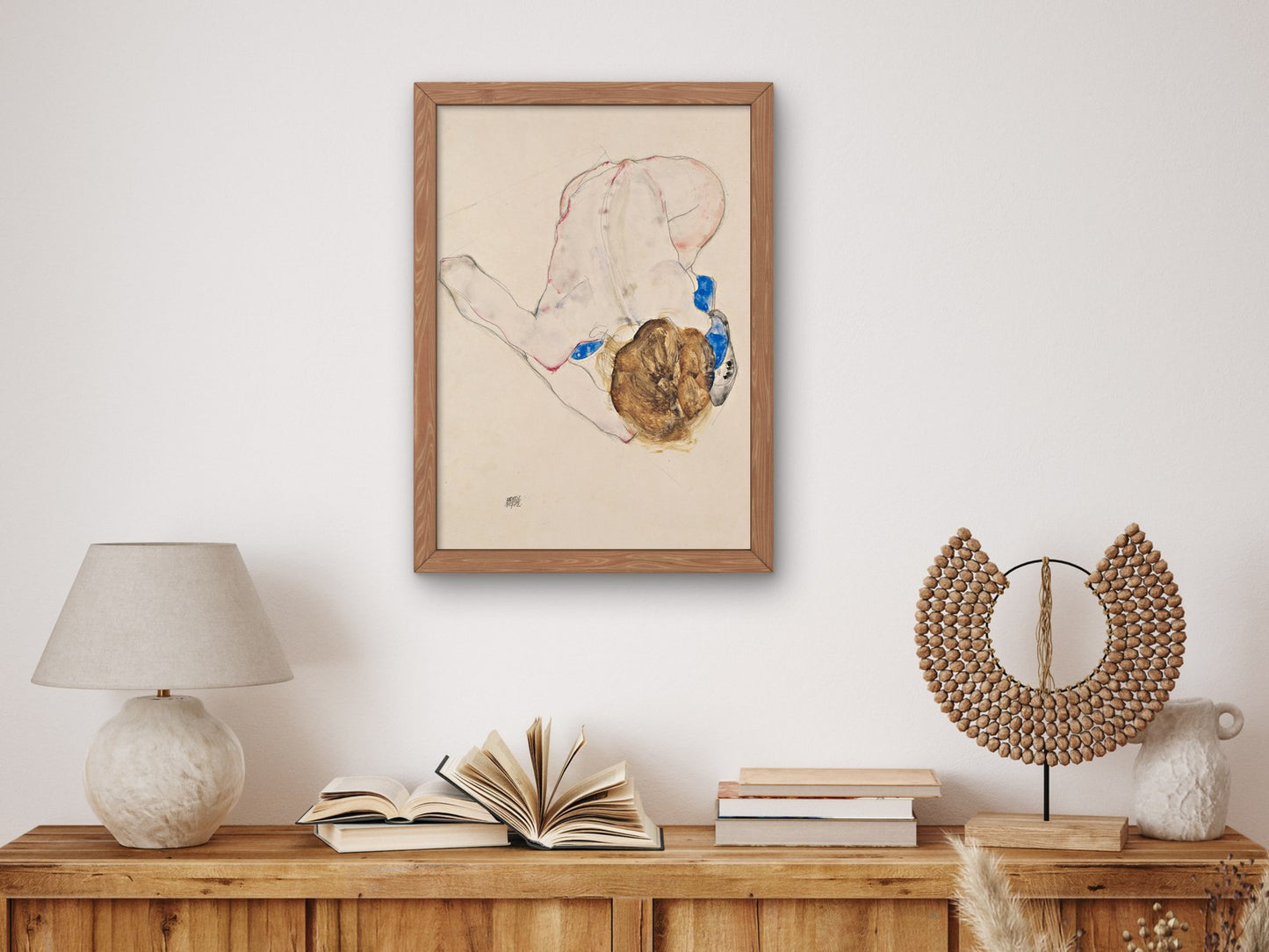 Nude with Blue Stockings Bending Forward by Egon Schiele 1912, Wall Art Print, Fine Art Reproduction, Museum Quality Decor, Poster