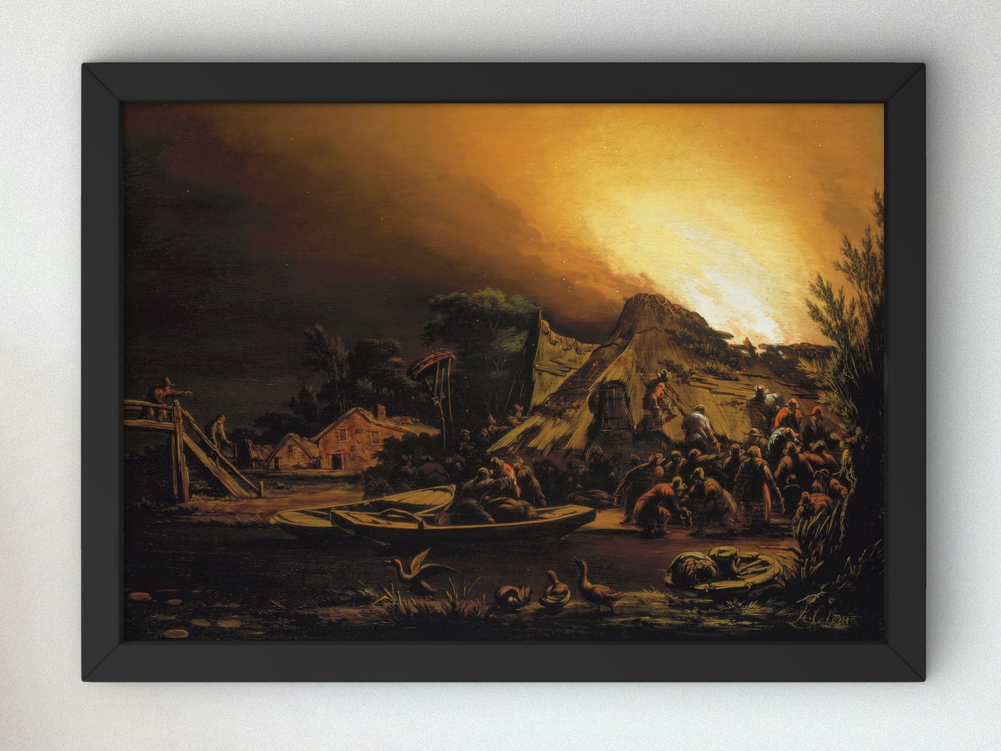 Village Fire by Night by Adam Colonia 1650, Wall Art Print, Fine Art Reproduction, Museum Quality Decor, Poster